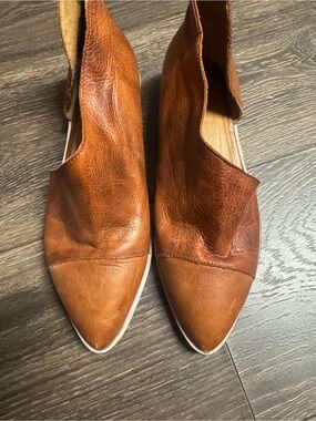 Free People Cognac Leather Pointed Toe Flats